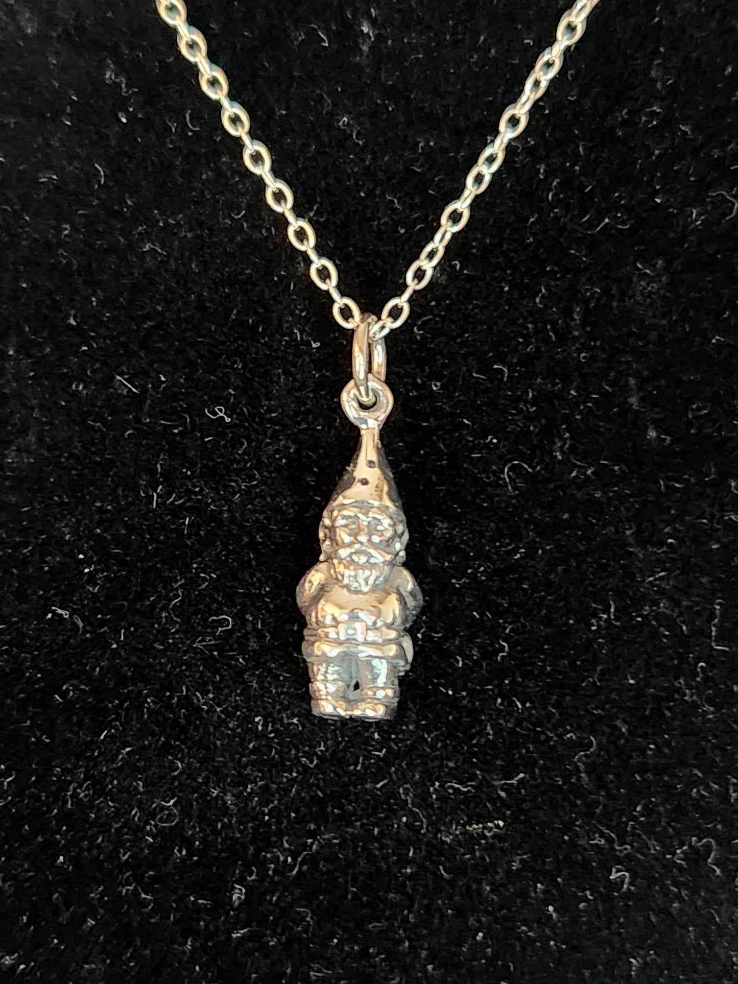 Sterling Silver Garden Gnome Charm Necklace 18 Inch