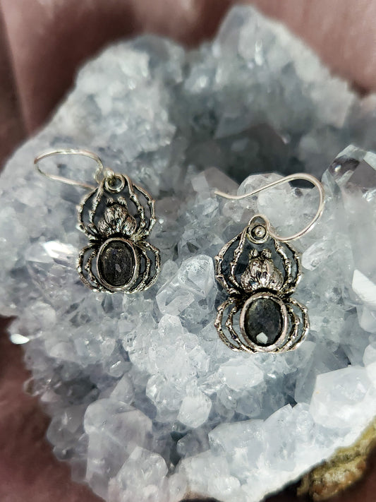 Sterling Silver Labradorite Spider Earrings