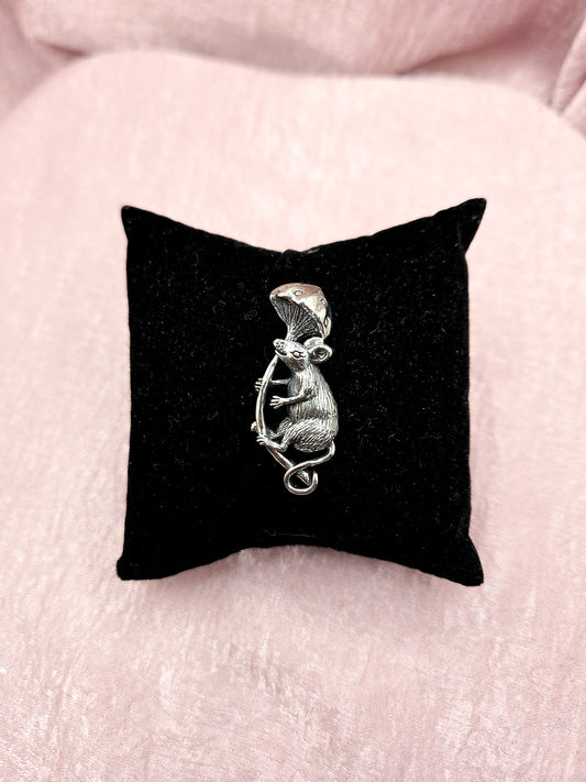 Sterling Silver Mouse with Mushroom Pendant