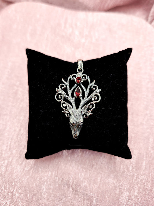 Sterling Silver Royal Buck Pendant with Garnet