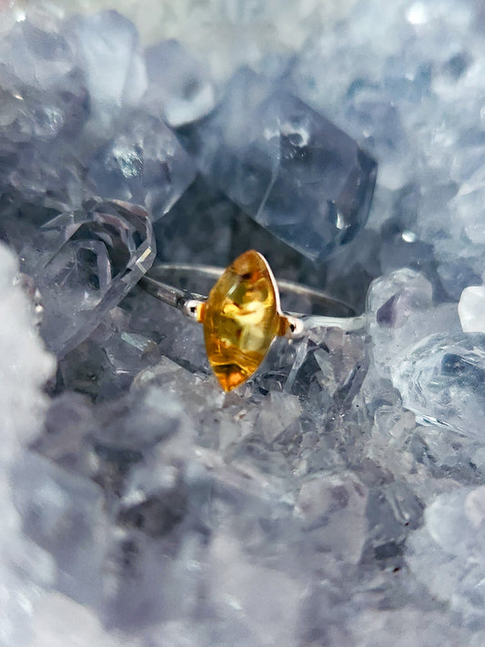 Sterling Silver Simple Marquise Amber Ring