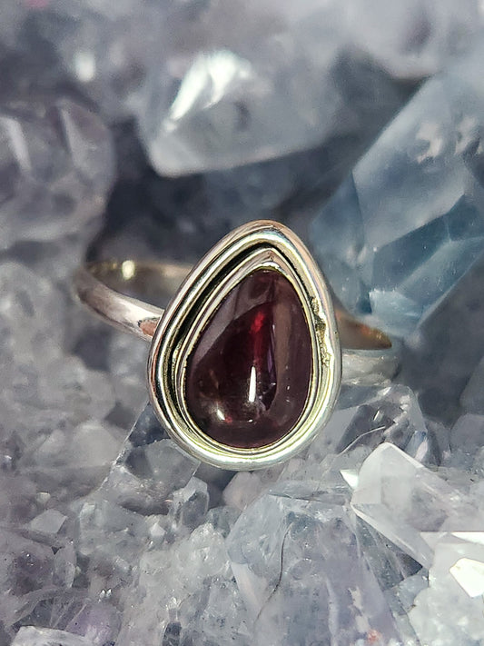 Sterling Silver Teardrop Garnet Ring