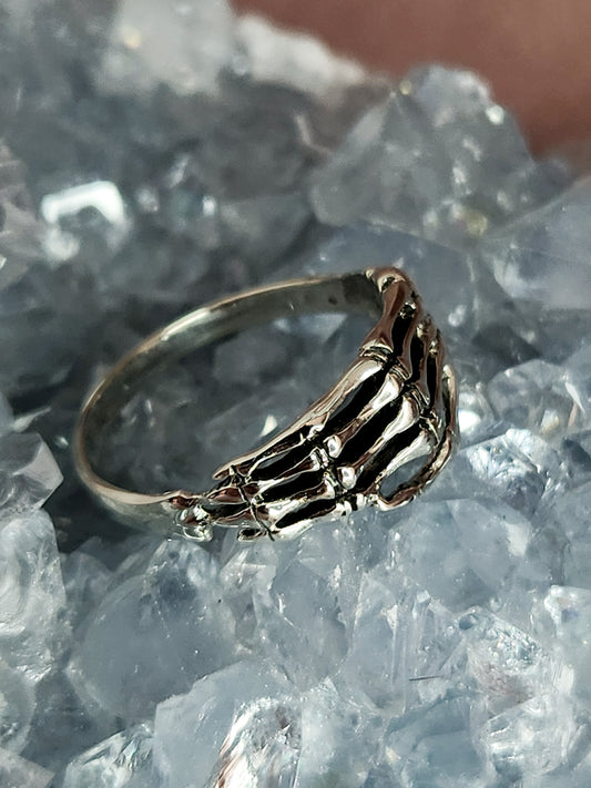 Sterling Silver Wrapped Skeleton Hand Ring