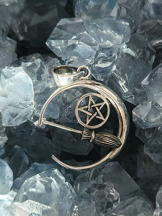 Sterling Silver Moon Broom Pendant