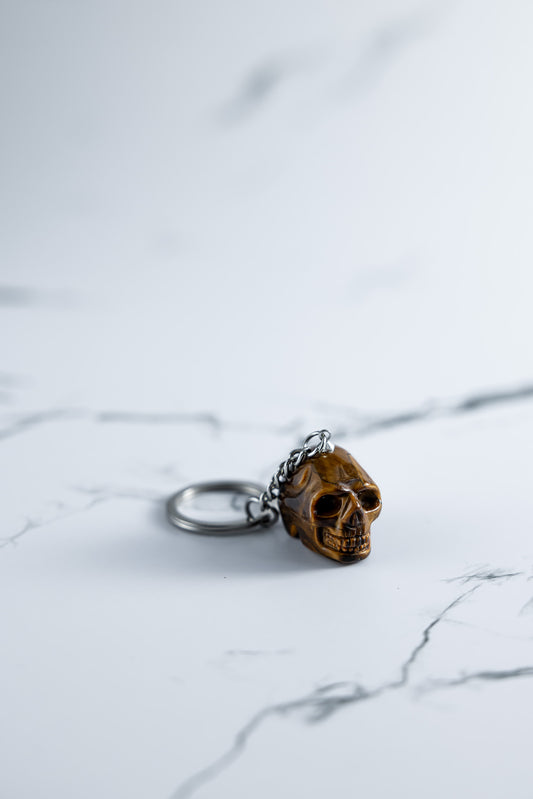 Tiger Eye Skull Keychain