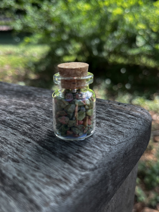 Unakite Crystal Chip Jar