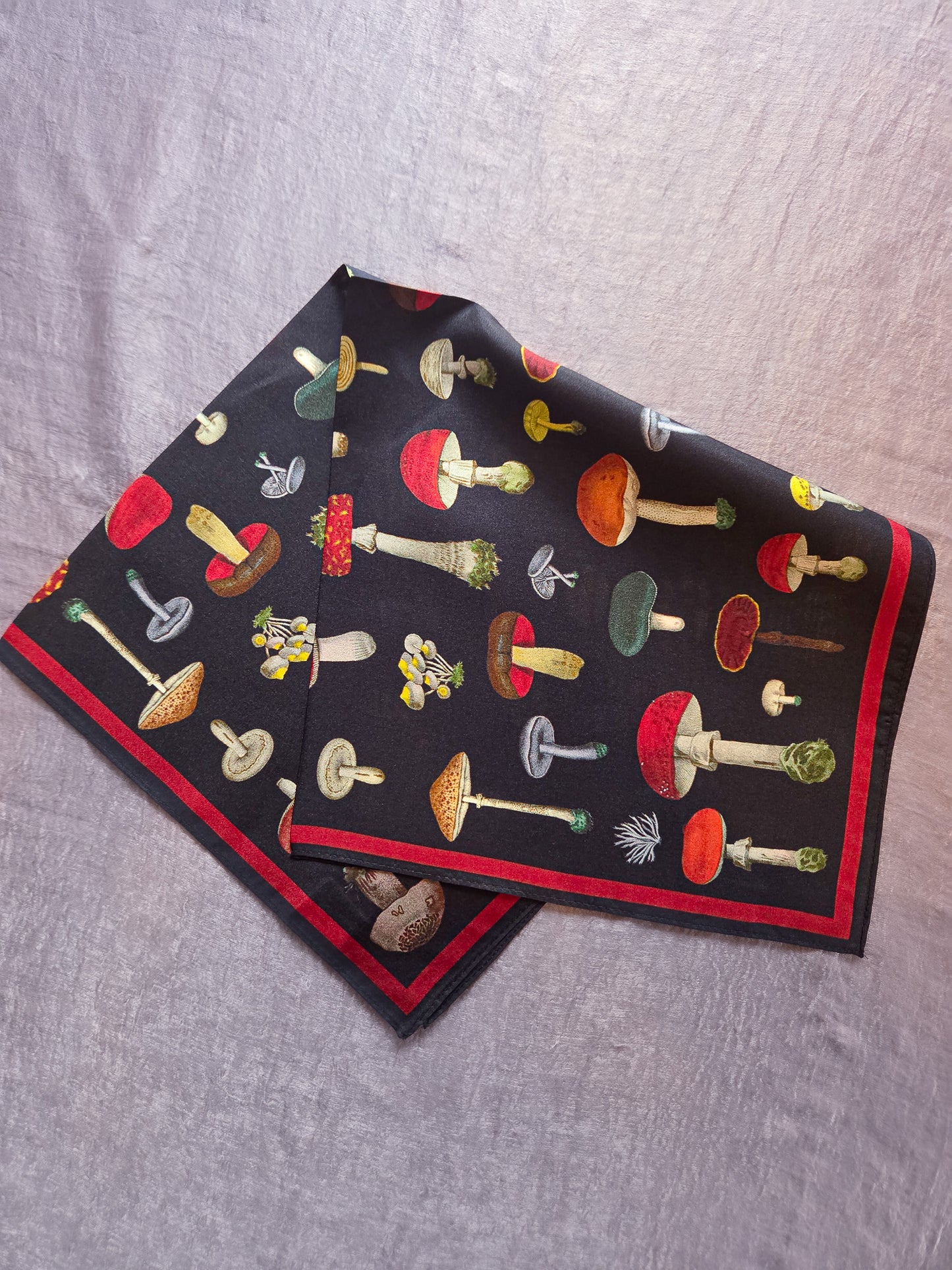 Vintage Black Mushroom Silk Scarf