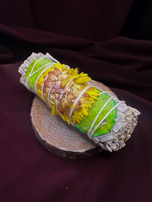 White Sage Yellow Floral Smudge Stick