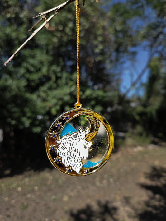 Winter Guardian Yule Goat Snow Globe Ornament