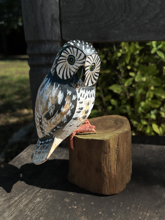 Wooden Painted Owl on Stump