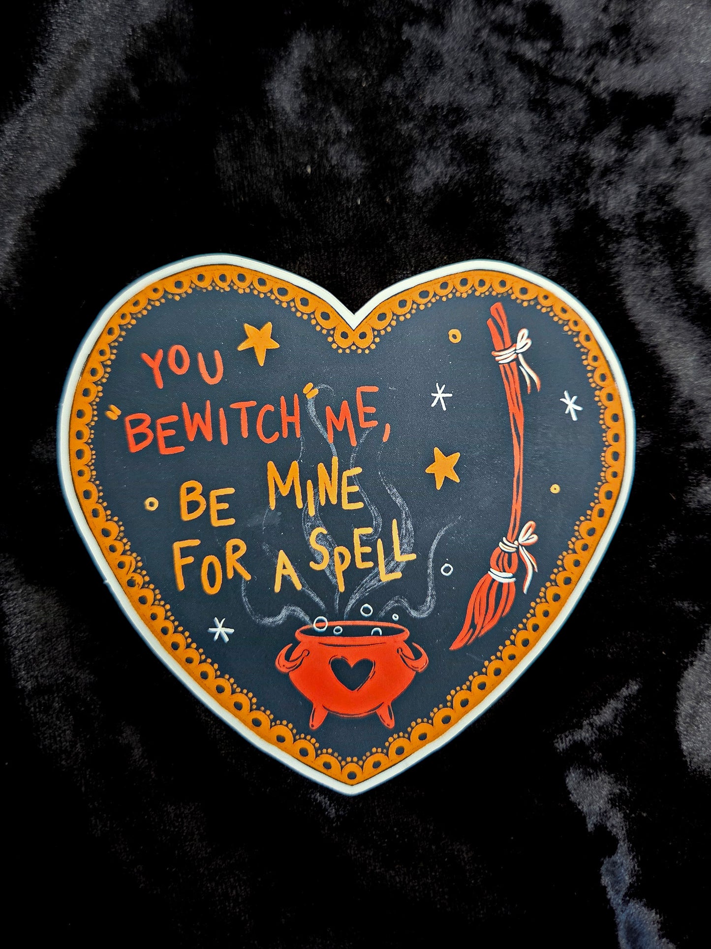You Bewitch Me, Be Mine For A Spell Heart Shaped Sticker