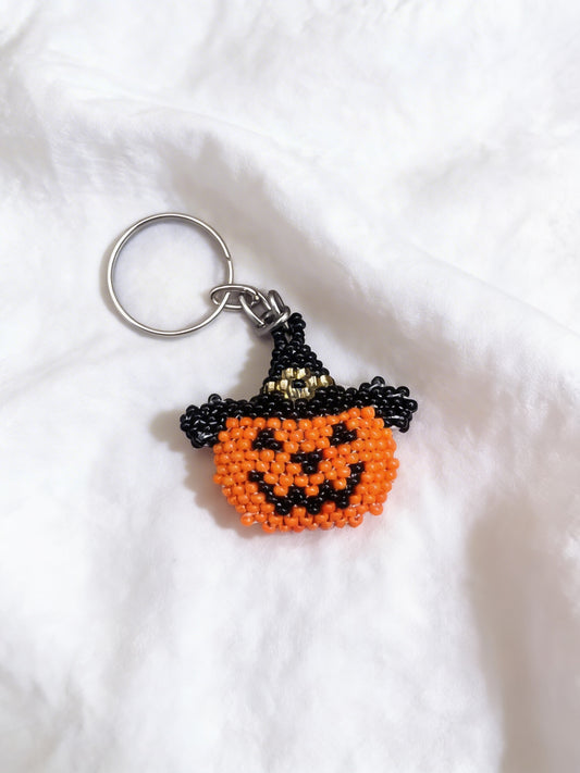Beaded Jack-O-Lantern Keychains