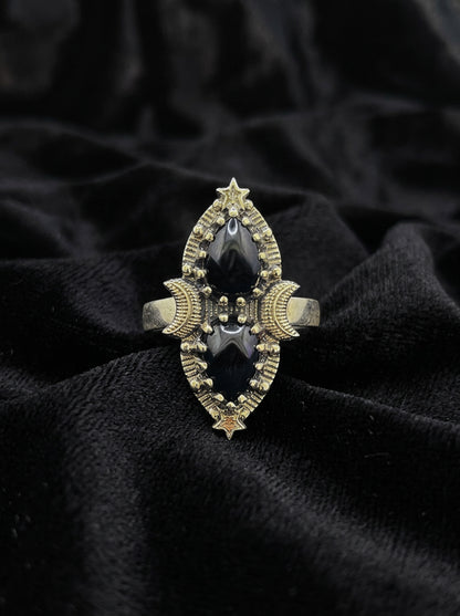 Black Onyx Double Moon Ring