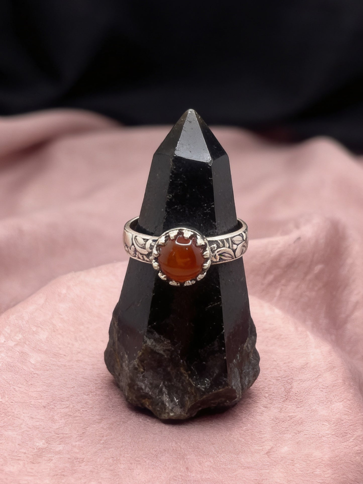 Carnelian Ring with Flower Band
