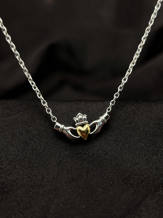 Mixed Metal Claddagh Heart Necklace
