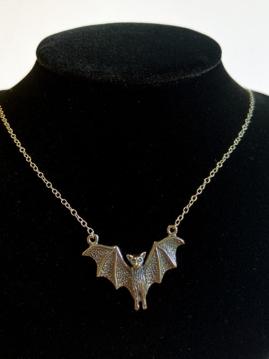 Sterling Silver Flying Bat Necklace