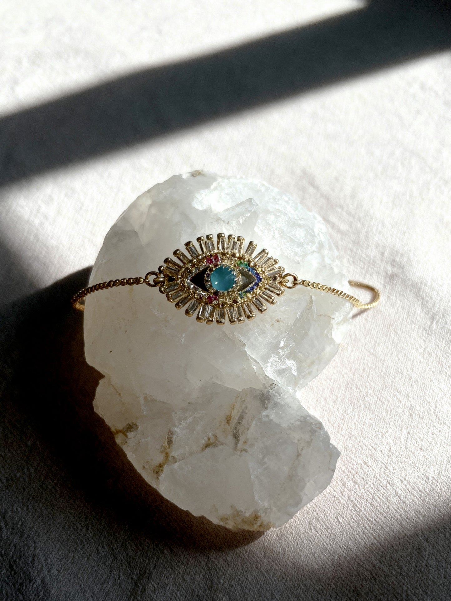 Gold Crystal Evil Eye Slide Bracelet