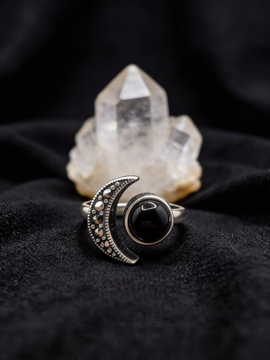 Moon and Sun Marcasite Silver Ring