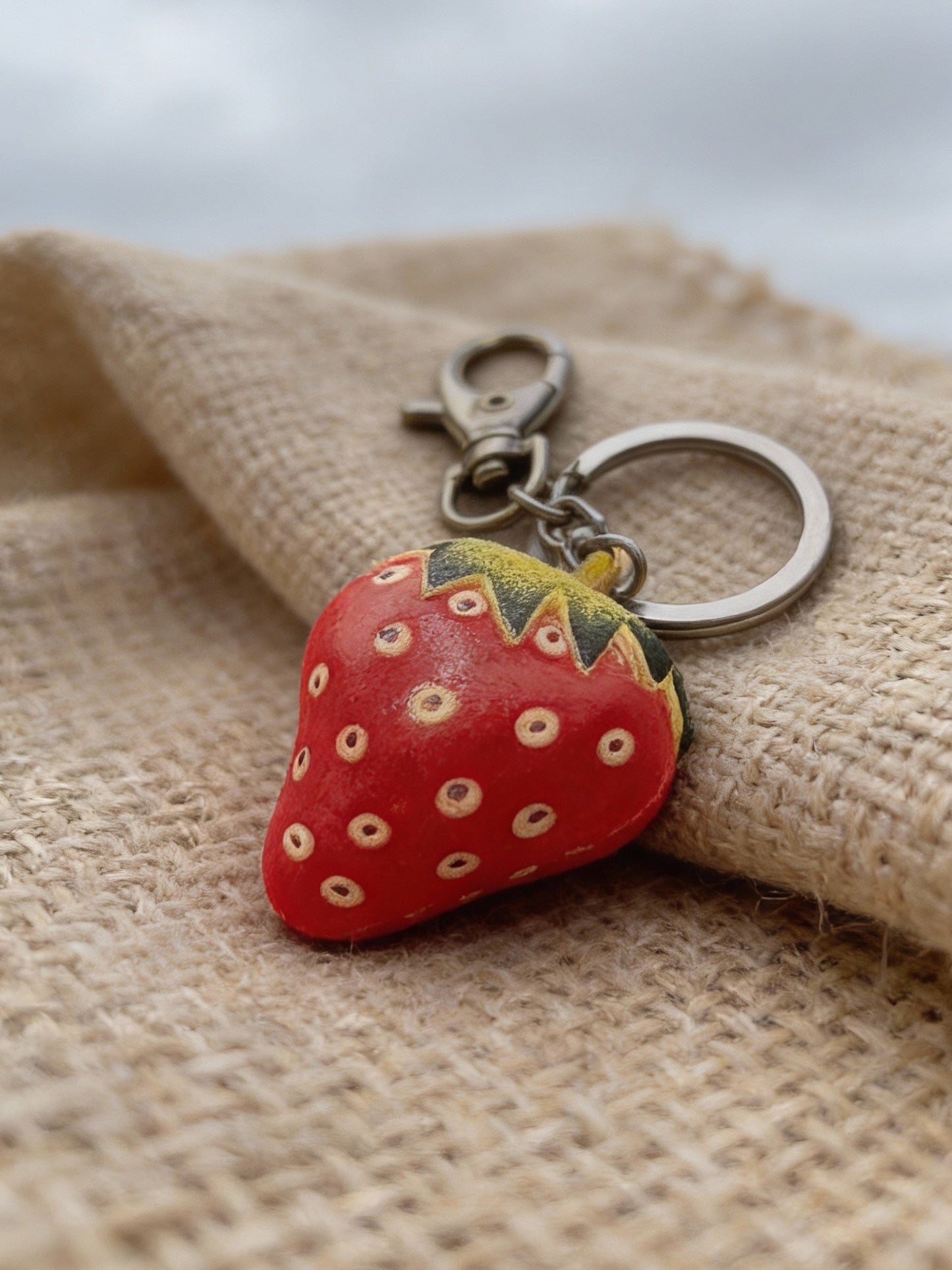 Leather Strawberry Keychain
