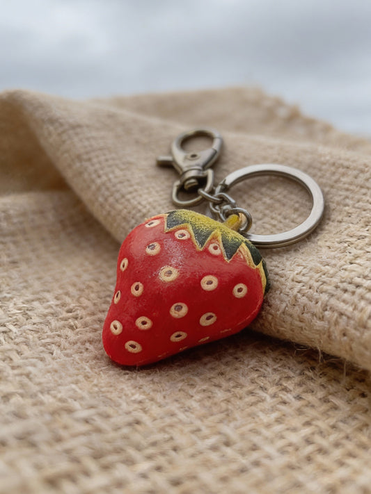 Leather Strawberry Keychain