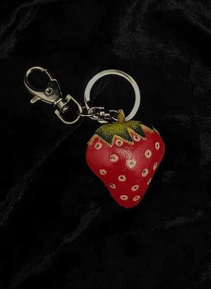 Leather Strawberry Keychain