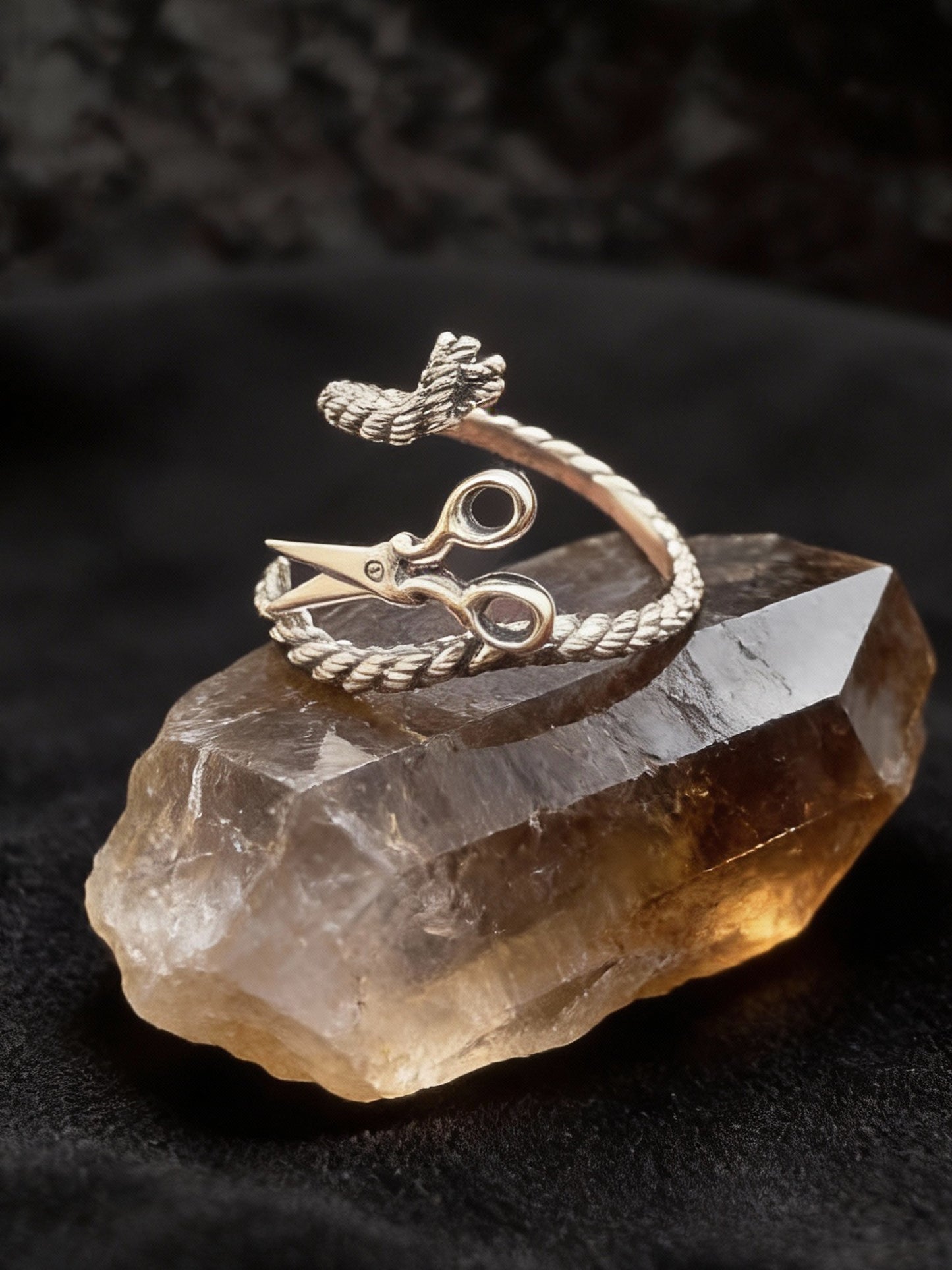 Yarn and Scissors Adjustable Ring